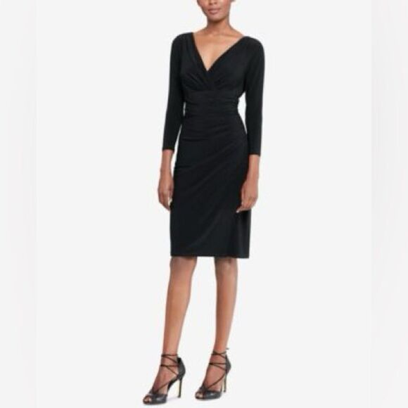 Lauren Ralph Lauren Dress Long-Sleeve Faux-Wrap Sheath Dress - Picture 1 of 8
